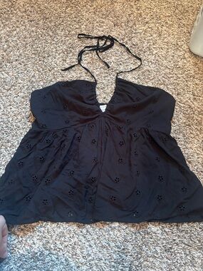 American Eagle Outfitters Black Halter Eyelet Babydoll Camisole